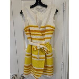 Trina Turk Yellow, white, orange striped Midi Summer Dress knee length